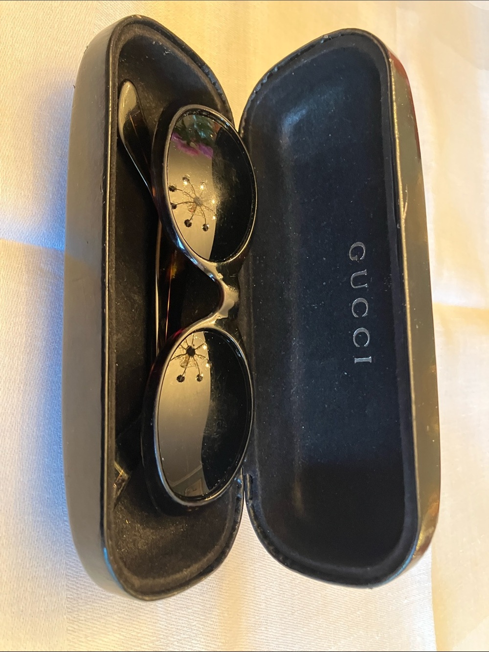 Gucci  Vintage Tortoise Shell Oval Frame Sunglasses with Dark Lenses